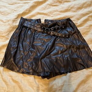 Zara Black Belted Faux Leather Mini Skirt